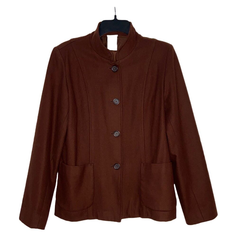 White Stag Wool Blend Brown Button Up Ladies Small (4/6) Blazer Jacket